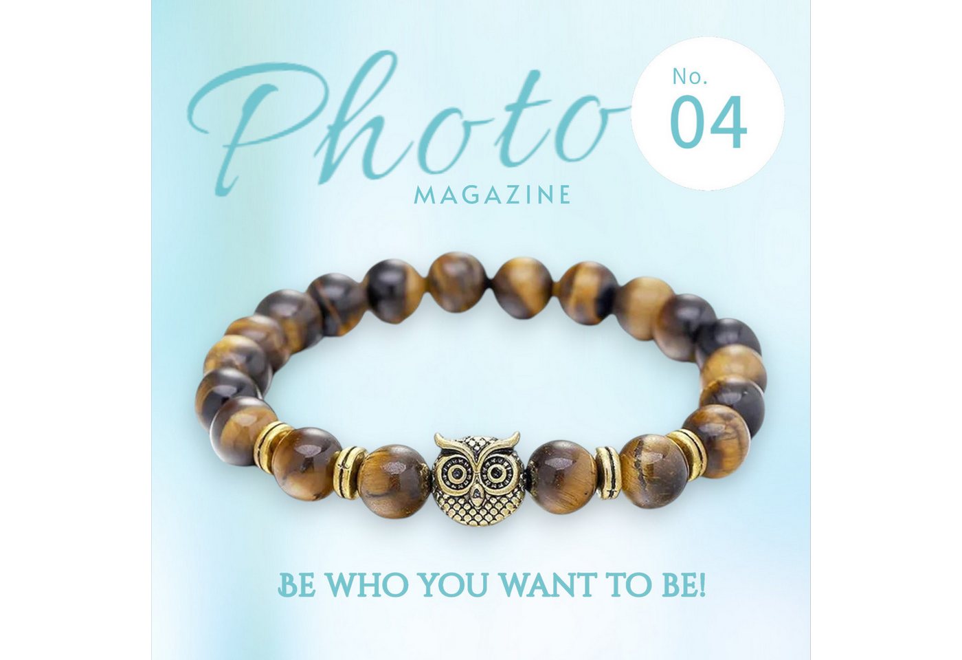 KARMA Perlenarmband Armband Damen Eule Braun, Weiß od. Schwarz Natursteine (Armschmuck, 1-tlg., Damenarmband), White Turquoise, Tigerauge oder Frosted Stone Ede – Bild 2 von 3