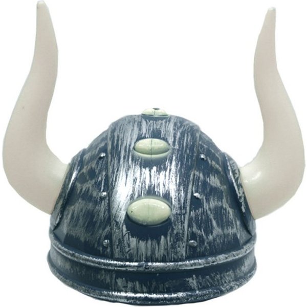 Karneval-Klamotten Kostüm Wikingerhelm grau mit Hörner lang, Wikinger-Helm für Erwachsene grau mit langen Hörnern Nordmann