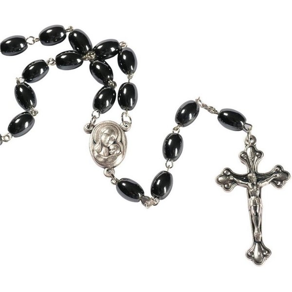 Kassis Geschenkartikel Dekoobjekt Rosenkranz mit ovalen Hämatitperlen, handgemacht, hergestellt in Bethlehem, Gebetskette, Christlicher Schmuck