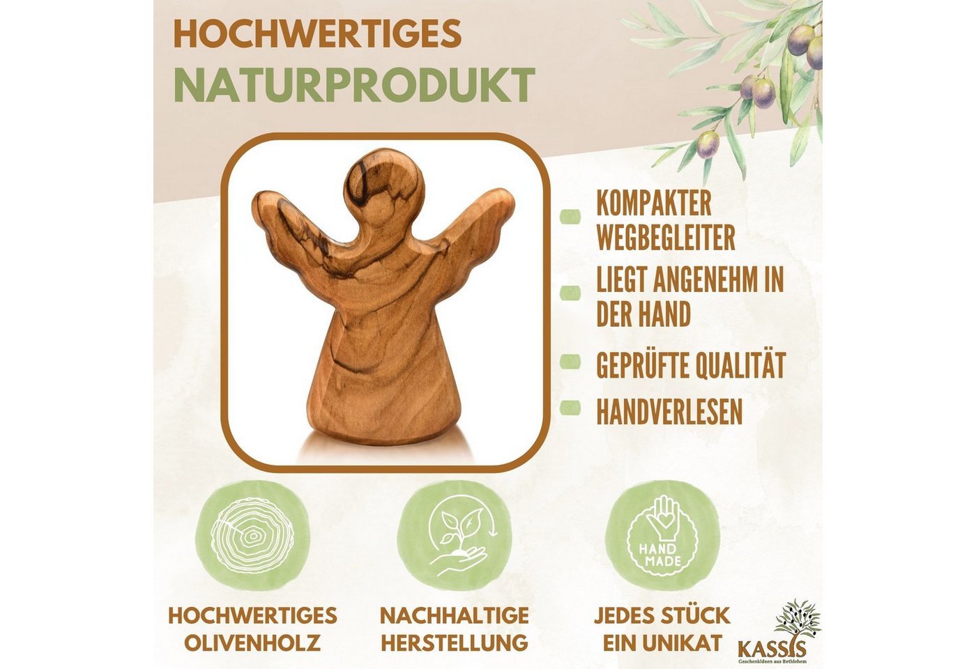 Kassis Geschenkartikel Engelfigur Schutzengel als Handschmeichler mit Spruch "Ich bin stolz auf dich", handgefertigt in Bethlehem, Geschenk zu mehreren Anlässen – Bild 2 von 5