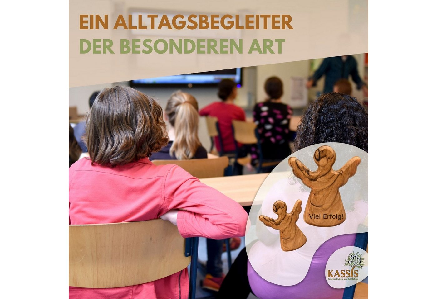 Kassis Geschenkartikel Engelfigur Schutzengel als Handschmeichler aus Olivenholz, handgemacht, handgefertigt in Bethlehem, Geschenk zu mehreren Anlässen – Bild 5 von 5