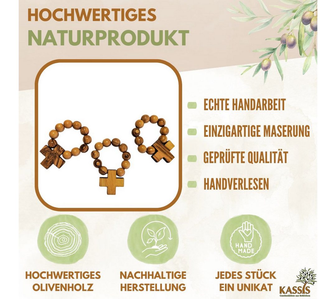 Kassis Geschenkartikel Fingerring Olivenholz Fingerrosenkranz mit Kreuz aus Bethlehem Talisman, Handgefertigt in Bethlehem, Geschenk zu Kommunion Taufe Firmung – Bild 2 von 5