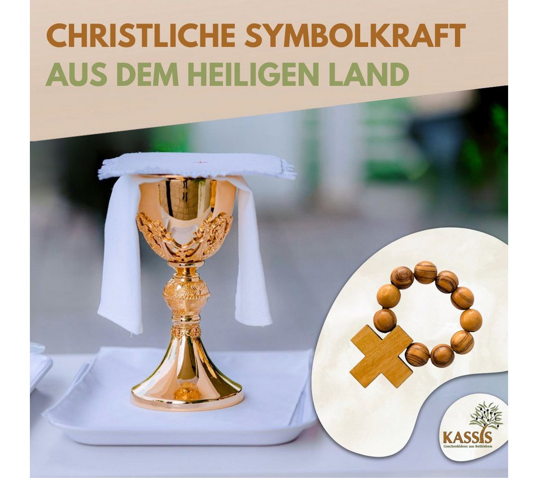 Kassis Geschenkartikel Fingerring Olivenholz Fingerrosenkranz mit Kreuz aus Bethlehem Talisman, Handgefertigt in Bethlehem, Geschenk zu Kommunion Taufe Firmung – Bild 5 von 5