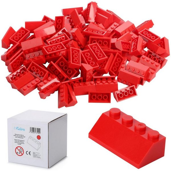 Katara 100 Dachsteine Dach Dachziegel Bausteine Konstruktionsspielsteine, (Packung), Rot, 100% Kompatibel Sluban, Papimax, Q-Bricks, LEGO®