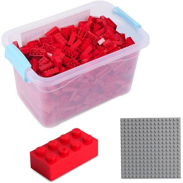 Katara Bausteine Box-Set mit 520 Steinen + Platte + Box Konstruktionsspielsteine, (3er Set), Rot, 100% Kompatibel Sluban, Papimax, Q-Bricks, LEGO®