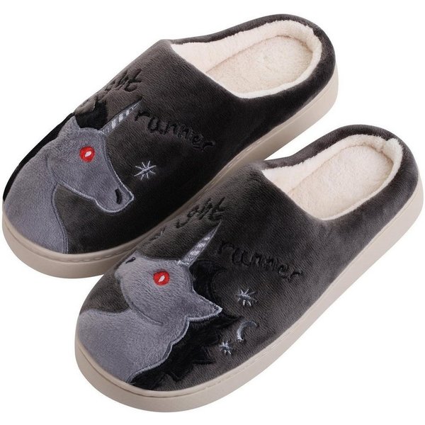 Katara Tier Pantoffeln Gr. 34-41 (Einhorn, Katze, Hase) Plüsch Hausschuhe Hausschuhe, weich, warm, süß, kuschelig, Plüsch Einhorn (Schwarz)