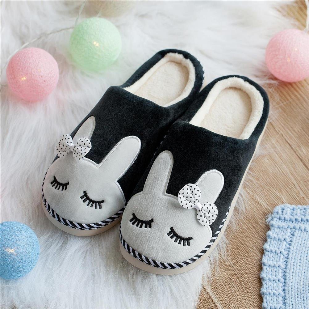 Katara Tier Pantoffeln Gr. 34-41 (Einhorn, Katze, Hase) Plüsch Hausschuhe Hausschuhe, weich, warm, süß, kuschelig, Plüsch Kaninchen (Schwarz) – Bild 2 von 5