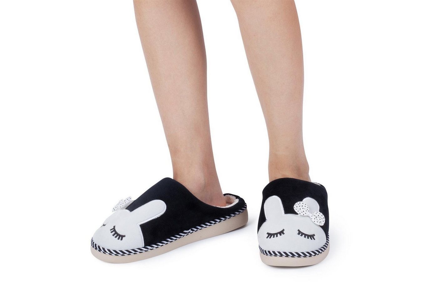 Katara Tier Pantoffeln Gr. 34-41 (Einhorn, Katze, Hase) Plüsch Hausschuhe Hausschuhe, weich, warm, süß, kuschelig, Plüsch Kaninchen (Schwarz) – Bild 3 von 5