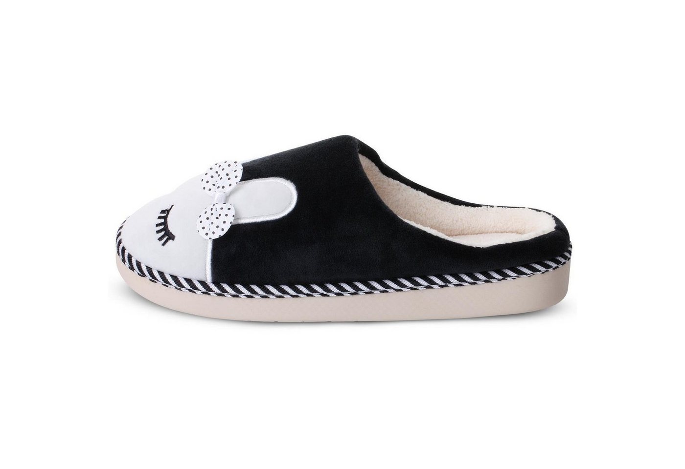 Katara Tier Pantoffeln Gr. 34-41 (Einhorn, Katze, Hase) Plüsch Hausschuhe Hausschuhe, weich, warm, süß, kuschelig, Plüsch Kaninchen (Schwarz) – Bild 5 von 5