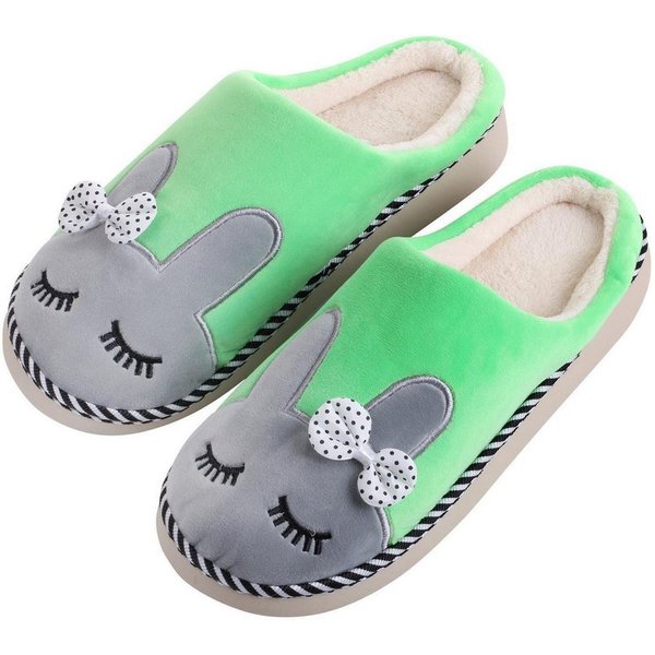 Katara Tier Pantoffeln Gr. 34-41 (Einhorn, Katze, Hase) Plüsch Hausschuhe Hausschuhe, weich, warm, süß, kuschelig, Plüsch Kaninchen (Grün)