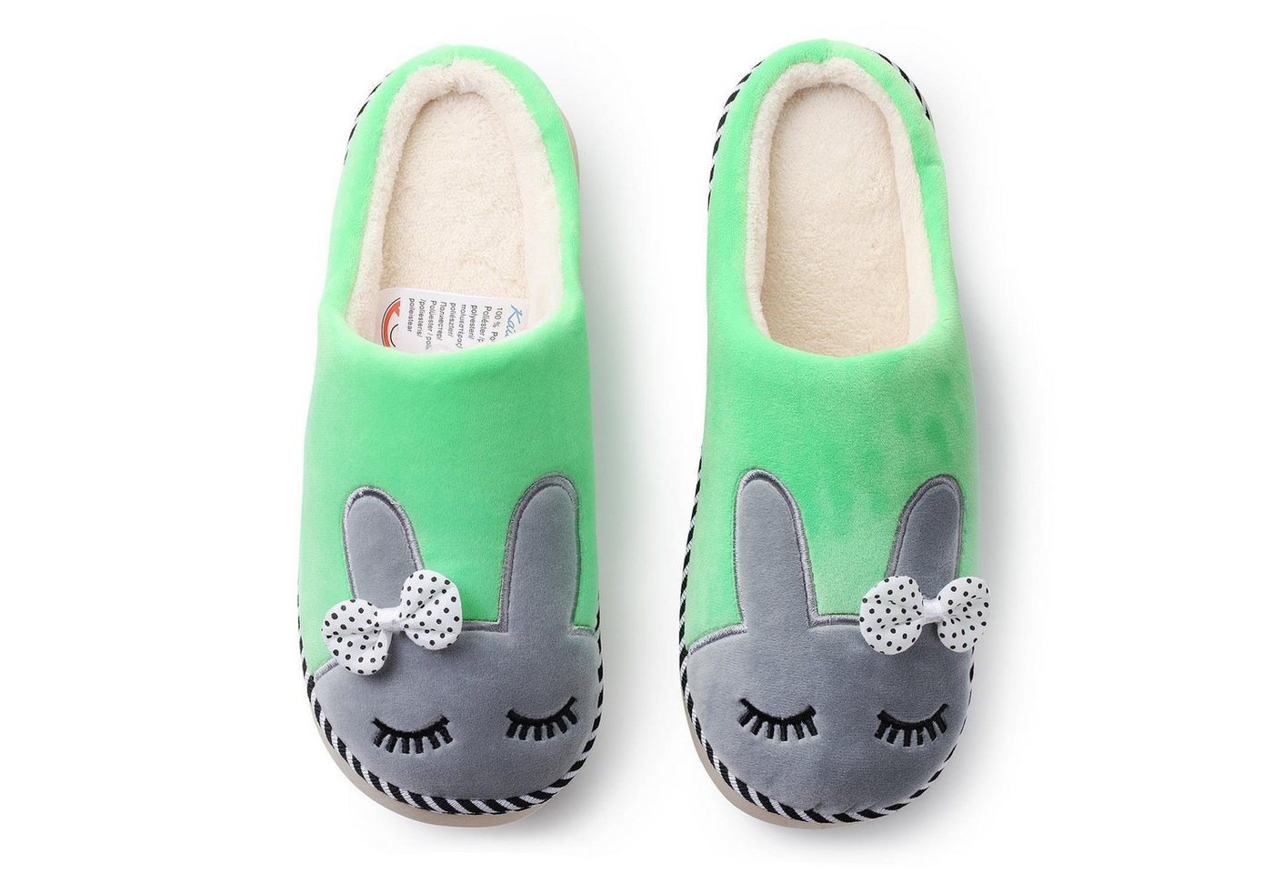 Katara Tier Pantoffeln Gr. 34-41 (Einhorn, Katze, Hase) Plüsch Hausschuhe Hausschuhe, weich, warm, süß, kuschelig, Plüsch Kaninchen (Grün) – Bild 5 von 5