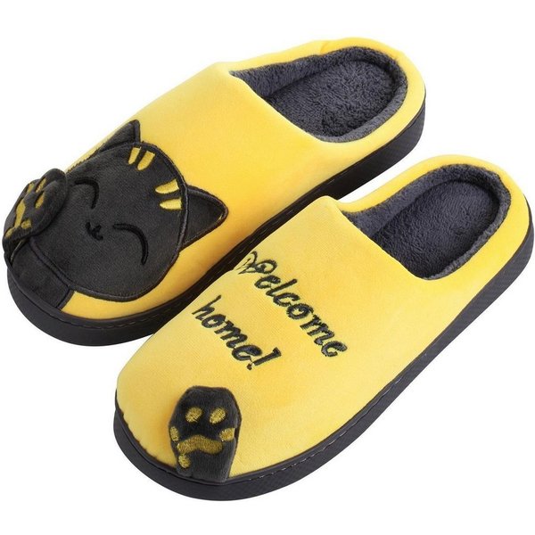 Katara Tier Pantoffeln Gr. 34-41 (Einhorn, Katze, Hase) Plüsch Hausschuhe Hausschuhe, weich, warm, süß, kuschelig, Plüsch Katze (Schwarz-Gelb)