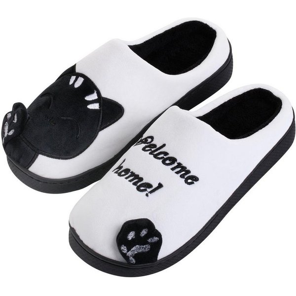 Katara Tier Pantoffeln Gr. 34-41 (Einhorn, Katze, Hase) Plüsch Hausschuhe Hausschuhe, weich, warm, süß, kuschelig, Plüsch Katze (Schwarz-Weiß)