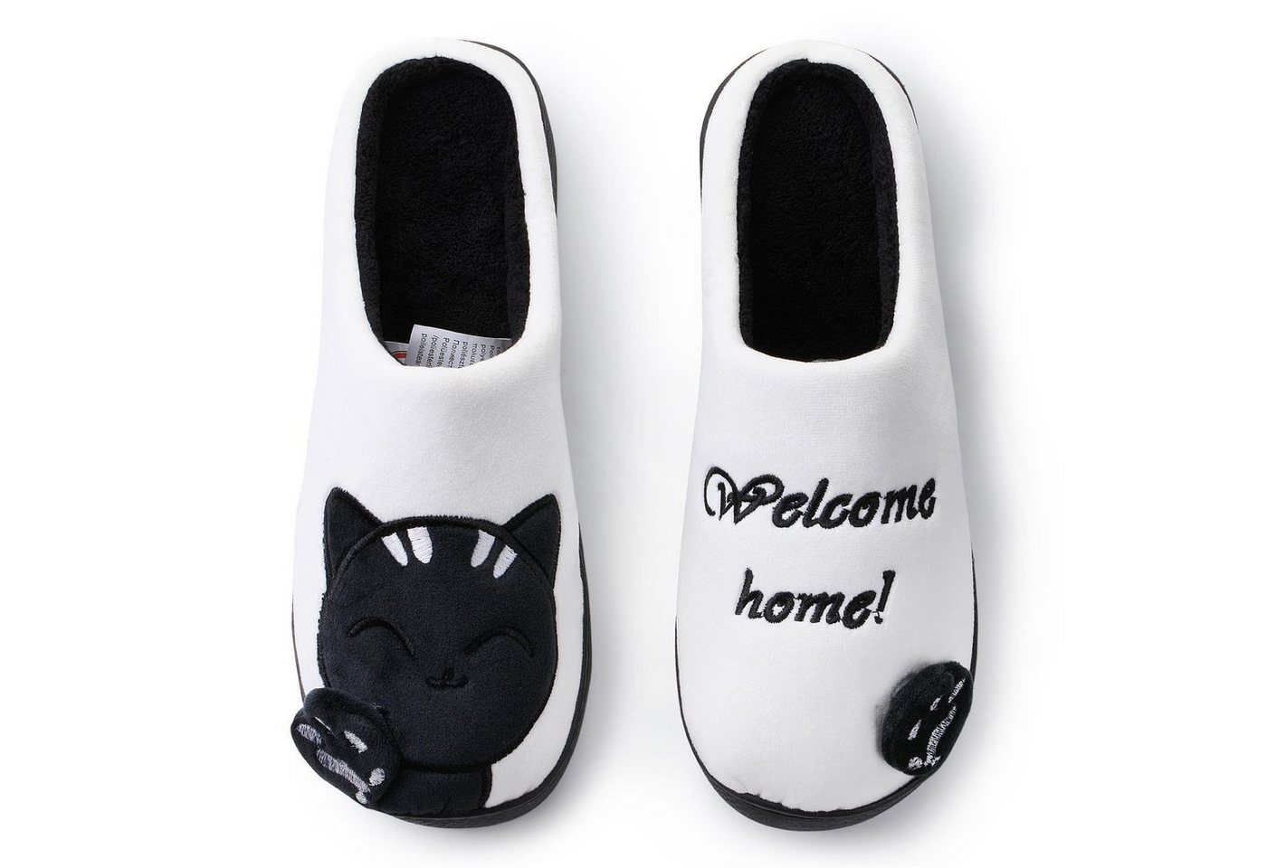 Katara Tier Pantoffeln Gr. 34-41 (Einhorn, Katze, Hase) Plüsch Hausschuhe Hausschuhe, weich, warm, süß, kuschelig, Plüsch Katze (Schwarz-Weiß) – Bild 5 von 5