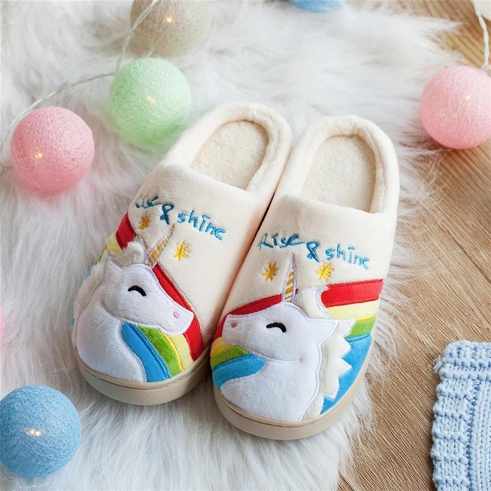 Katara Tier Pantoffeln Gr. 34-41 (Einhorn, Katze, Hase) Plüsch Hausschuhe Hausschuhe, weich, warm, süß, kuschelig, Plüsch Einhorn (Regenbogen) – Bild 2 von 5