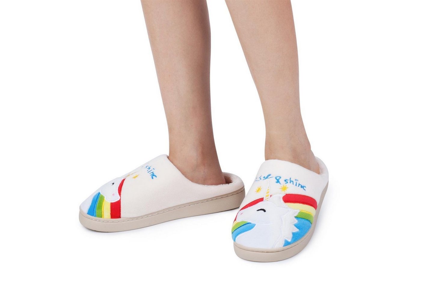 Katara Tier Pantoffeln Gr. 34-41 (Einhorn, Katze, Hase) Plüsch Hausschuhe Hausschuhe, weich, warm, süß, kuschelig, Plüsch Einhorn (Regenbogen) – Bild 3 von 5