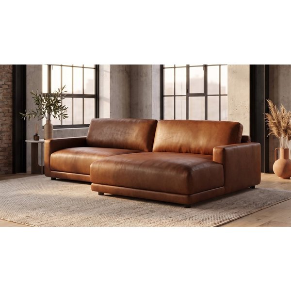 KAWOLA Ecksofa MARLIN Ecksofa aus Lederfaserstoff, cognac, Longchair rechts, Ecksofa Lederfaserstoff cognac Longchair rechts