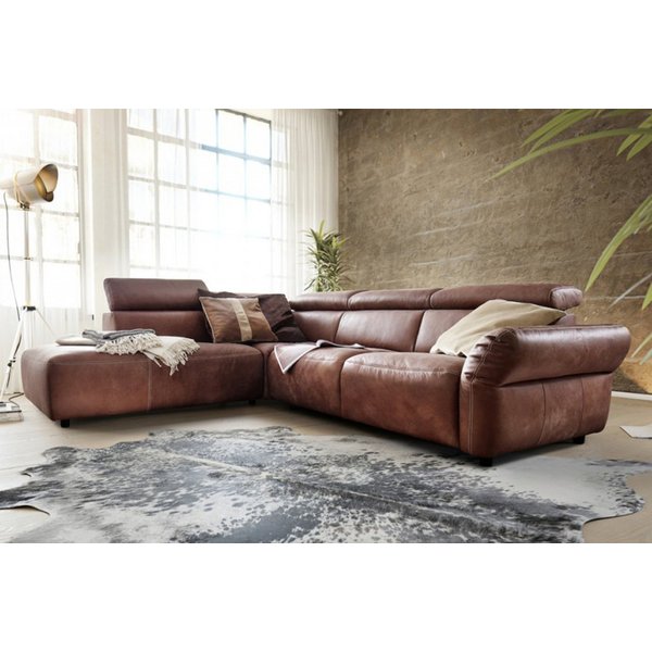 KAWOLA Ecksofa RISO, Couch L-Form rechts oder links Leder Sitztiefenverstellung, 263x240 cm