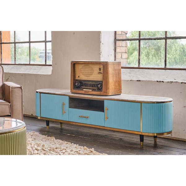 KAWOLA Lowboard MARIA, TV-Bank Marmorplatte Kunstleder verschiedene Farben