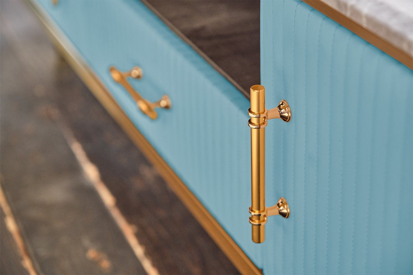 KAWOLA Lowboard MARIA, TV-Bank Marmorplatte Kunstleder verschiedene Farben – Bild 5 von 5