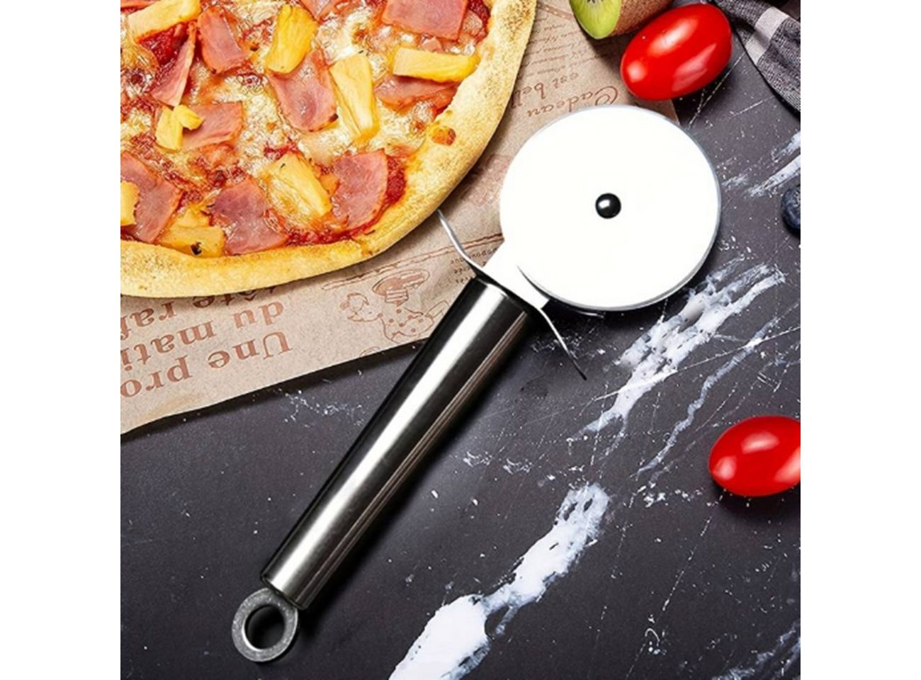Kaya Home Pizzaschneider, aus hochwertigem Edelstahl, ergonomisch & langlebig - 19,5 cm – Bild 3 von 3