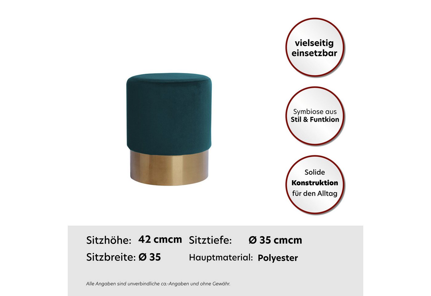 Kayoom Hocker Nano 110, Hocker in stilvollem Design, runde Form, mit Fuß aus Metall (1 St), Golz Akzente, mit pflegeleichtem Stoffbezug, runde Form – Bild 3 von 5