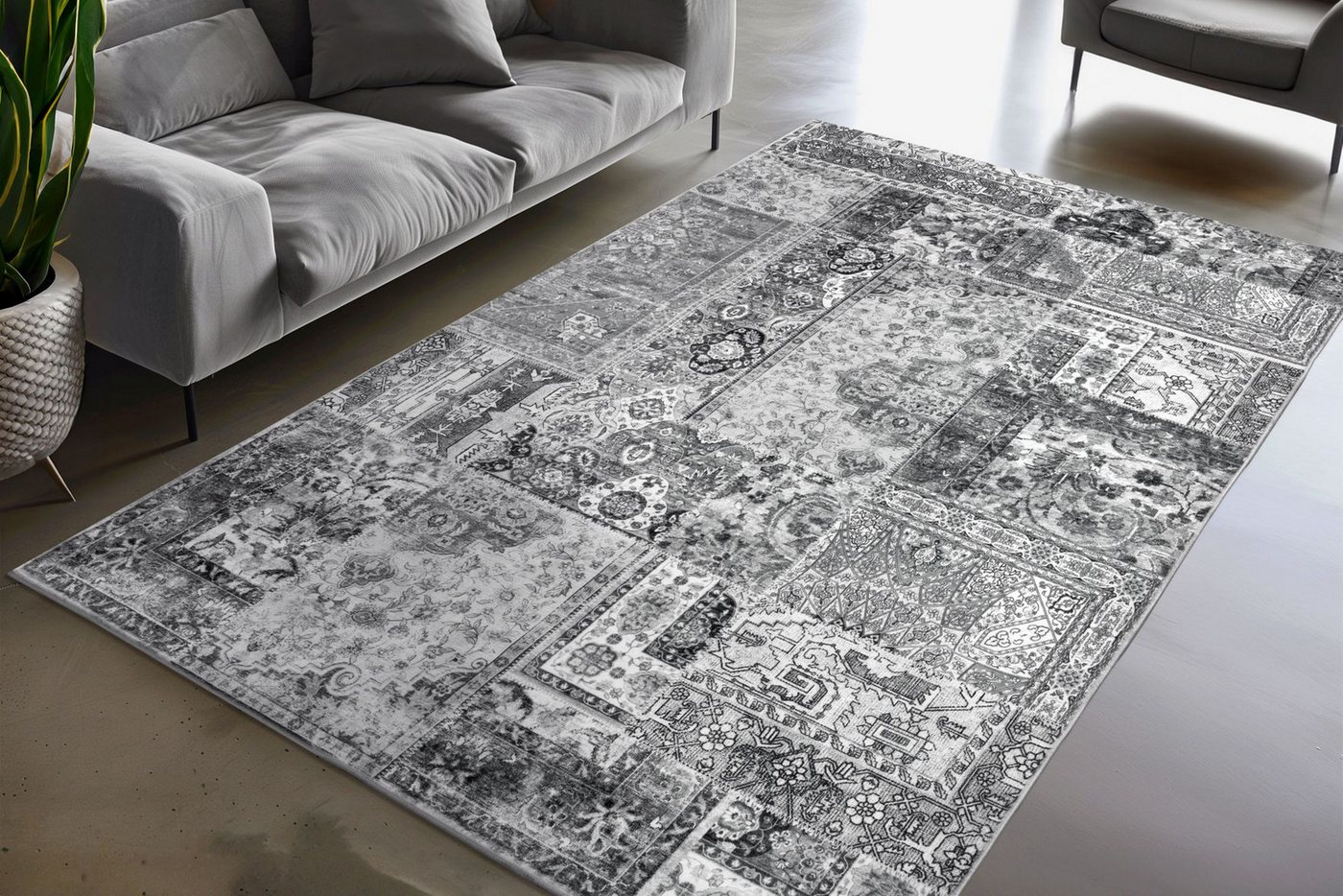 Kayoom Teppich Visionary 130, rechteckig, Höhe: 8 mm, Kurzflor, Vintage, Patchwork Muster, Modernes Muster – Bild 2 von 4