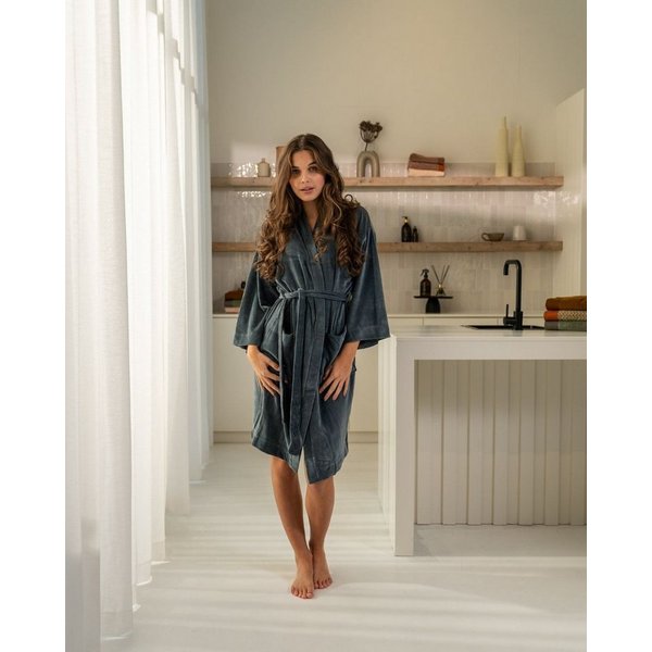 Kayori Unisex-Bademantel Mori, Kurzform, Baumwolle, Gürtel, samtig weich