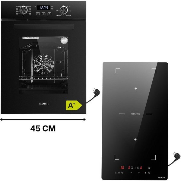 KB Elements Backofen-Set Einbaubackofen 45 cm breit mit 2-Zonen Induktionskochfeld 29cm, AQUA CLEAN, Schuko Stecker Anschuß, Flexzone, Warmhaltefunktion