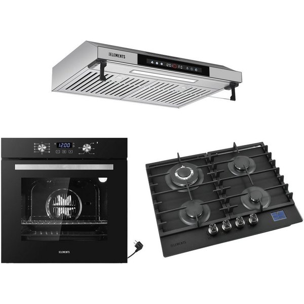 KB Elements Backofen-Set Einbaubackofen 60 cm mit Gaskochfeld 4 Flammig, Air Fry Funktion, Steam Clean, 4-Flammen-Gaskochfeld