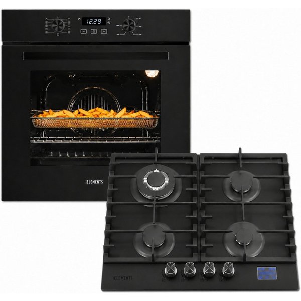 KB Elements Backofen-Set Einbaubackofen 60 cm mit Gaskochfeld 4 Flammig, Air Fry Funktion, Steam Clean, 4-Flammen-Gaskochfeld