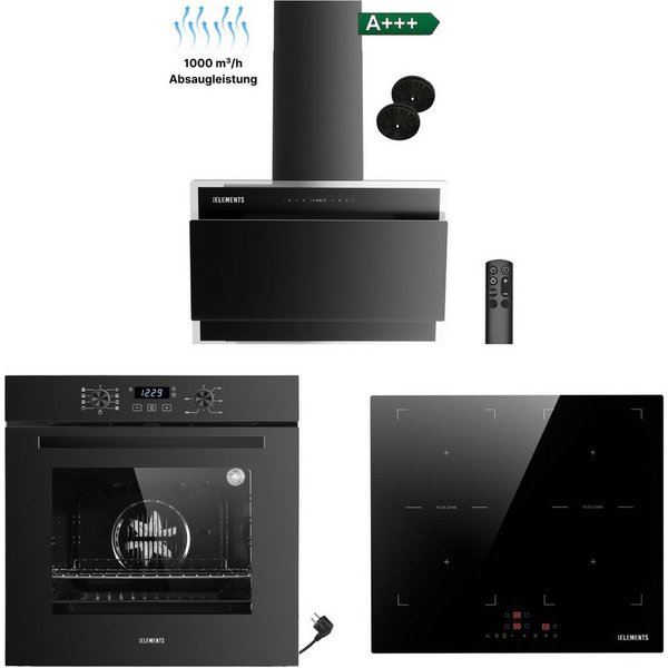 KB Elements Backofen-Set Einbaubackofen 60 cm mit 4-Zonen Induktionskochfeld 60cm, Steam Clean, Air Fry, Steam Clean, Circle Fan Heater, 2 x Flexzonen