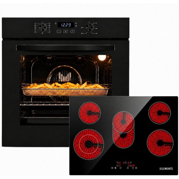 KB Elements Backofen-Set Einbaubackofen 60 cm mit 5-Zonen Glaskeramik Kochfeld 77 cm, Steam Clean, Air Fry, Steam Clean, Circle Fan Heater, 5 Kochzonen