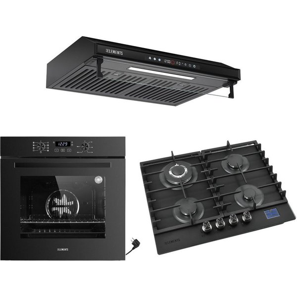 KB Elements Backofen-Set Einbaubackofen 60 cm mit Gaskochfeld 4 Flammig, Air Fry Funktion, Steam Clean, 4-Flammen-Gaskochfeld