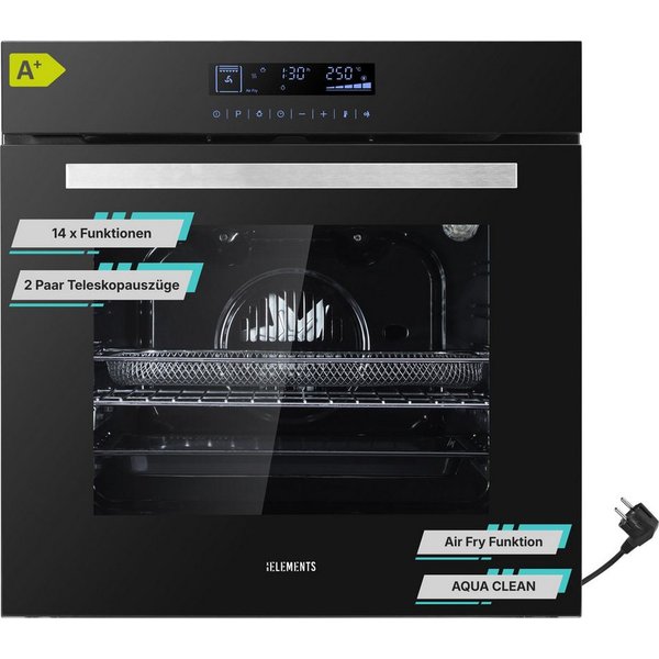 KB Elements Einbaubackofen 15 x Funktionen, Airfryer Funktion, Full Touch Display, AQUA CLEAN, mit 2-fach-Teleskopauszug, Air Fry, AQUA CLEAN,Full Touch,EEK A+