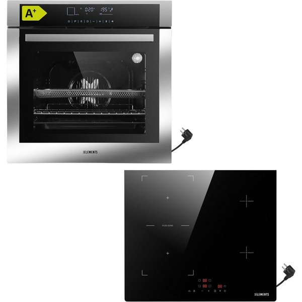 KB Elements Induktions Herd-Set Einbaubackofen 60 cm mit 4-Zonen Induktionskochfeld 60cm, mit 2-fach-Teleskopauszug, AQUA CLEAN, Backofen Full Touch mit 15 Funk