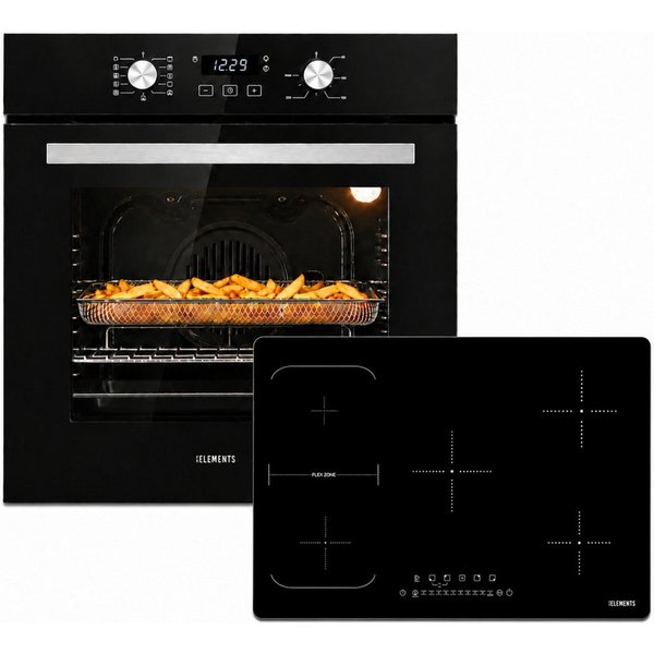 KB Elements Induktions Herd-Set Einbaubackofen 60 cm mit 5-Zonen Induktionskochfeld 77cm, Air Fry, Steam Clean, A+, Induktionskochfeld mit 5 Zonen
