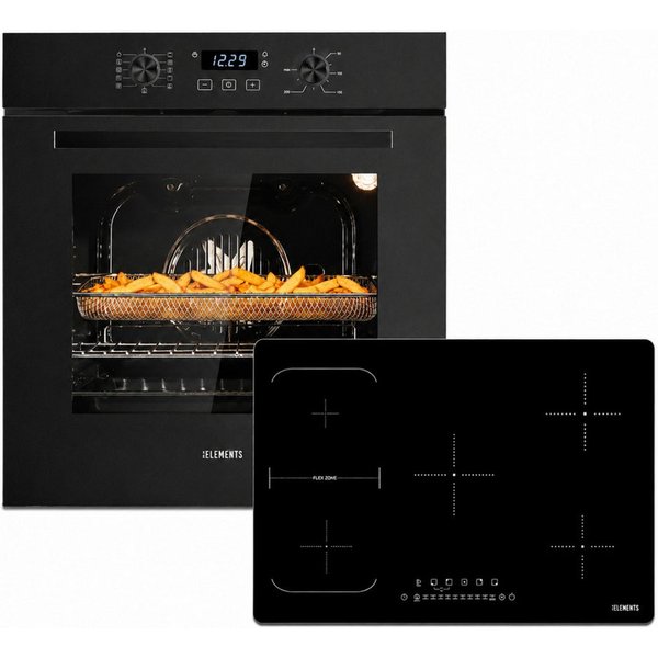 KB Elements Induktions Herd-Set Einbaubackofen 60 cm mit 5-Zonen Induktionskochfeld 77cm, Air Fry, Steam Clean, A+, Induktionskochfeld mit 5 Zonen