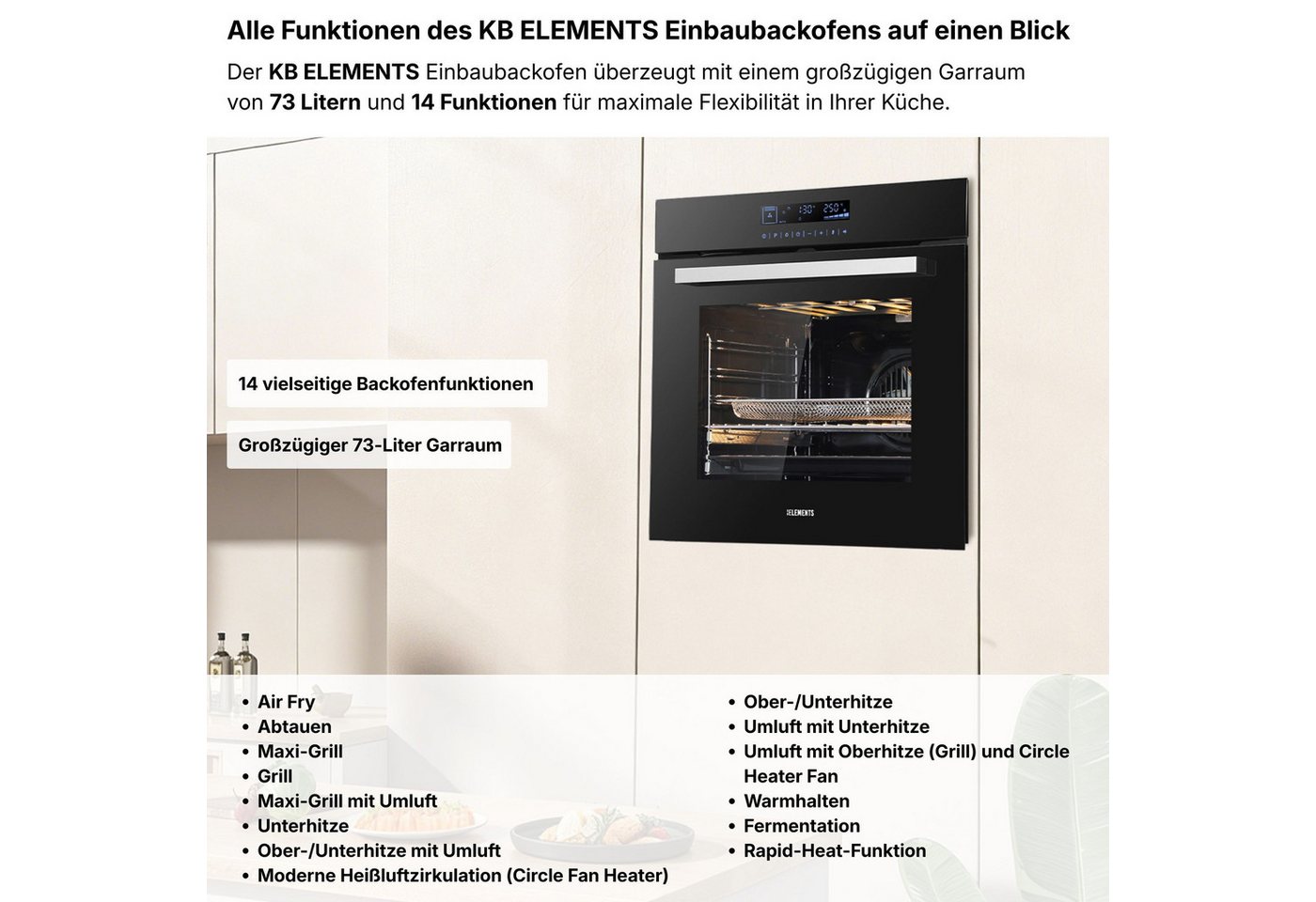 KB Elements Induktions Herd-Set Kratzfestes Induktion 60 cm mit Einbaubackofen 60 cm, mit 2-fach-Teleskopauszug, Einbaubackofen Full Touch, Kratzfestes Induktio – Bild 2 von 5