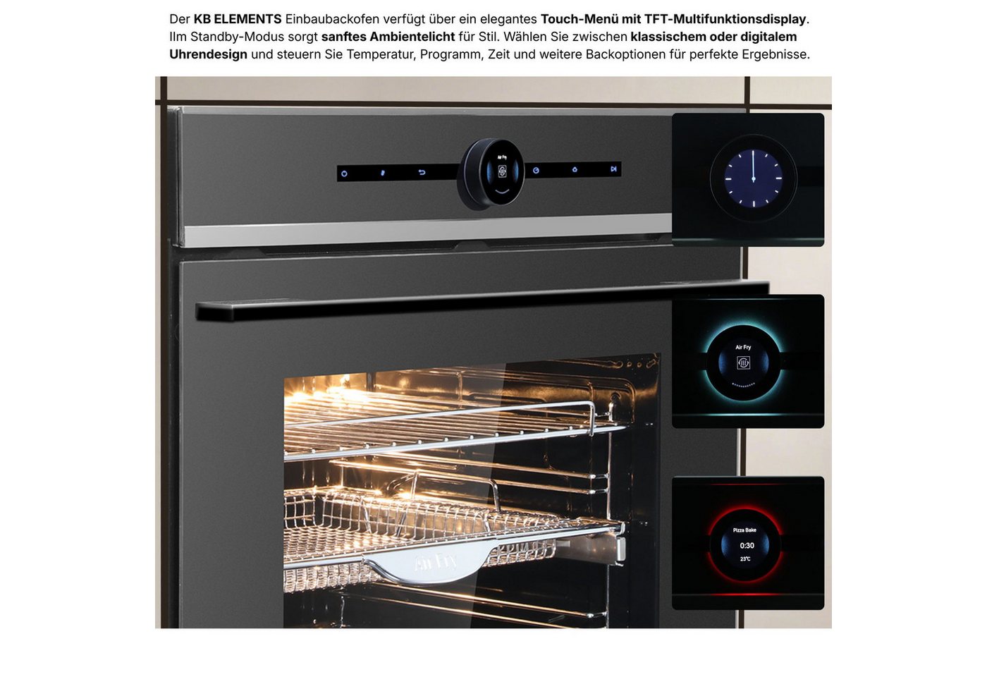 KB Elements Induktions Herd-Set Kratzfestes Induktion 60 cm mit Einbaubackofen 60 cm, mit 2-fach-Teleskopauszug, AQUA CLEAN, Air Fry Funktion, Rotisserie Funkti – Bild 3 von 5