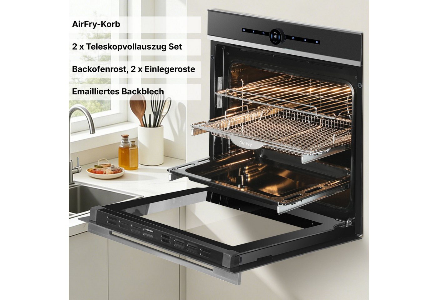 KB Elements Induktions Herd-Set Kratzfestes Induktion 60 cm mit Einbaubackofen 60 cm, mit 2-fach-Teleskopauszug, AQUA CLEAN, Air Fry Funktion, Rotisserie Funkti – Bild 5 von 5