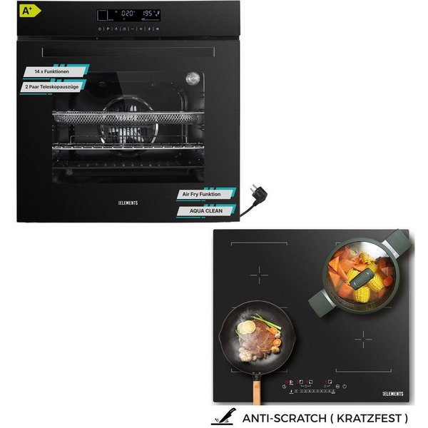 KB Elements Induktions Herd-Set Kratzfestes Induktion 60 cm mit Einbaubackofen 60 cm, mit 2-fach-Teleskopauszug, Einbaubackofen Full Touch, Kratzfestes Induktio