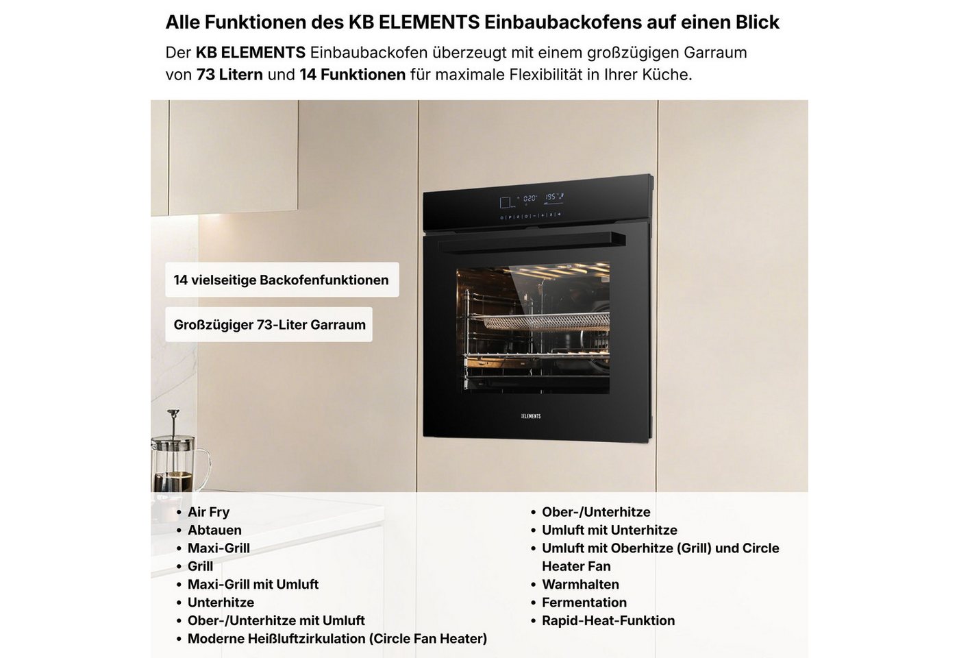 KB Elements Induktions Herd-Set Kratzfestes Induktion 60 cm mit Einbaubackofen 60 cm, mit 2-fach-Teleskopauszug, Einbaubackofen Full Touch, Kratzfestes Induktio – Bild 2 von 5