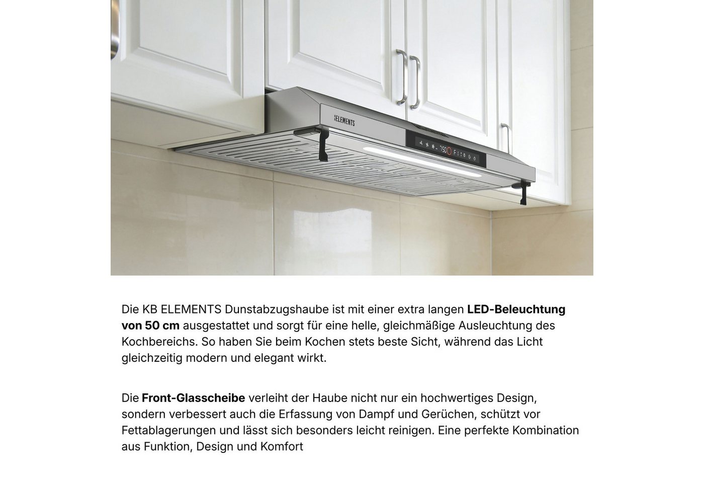 KB Elements Unterbauhaube Doppelter motor 2 x 80 Watt, 650 m³/h Absaugleistung Doppelter motor, Touch / Gestensteuerung – Bild 4 von 5