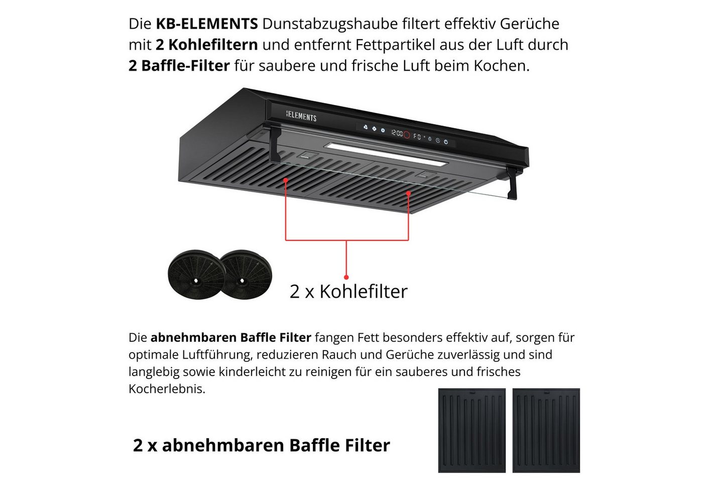 KB Elements Unterbauhaube Doppelter motor 2 x 80 Watt, 650 m³/h Absaugleistung Doppelter motor, Touch / Gestensteuerung – Bild 5 von 5