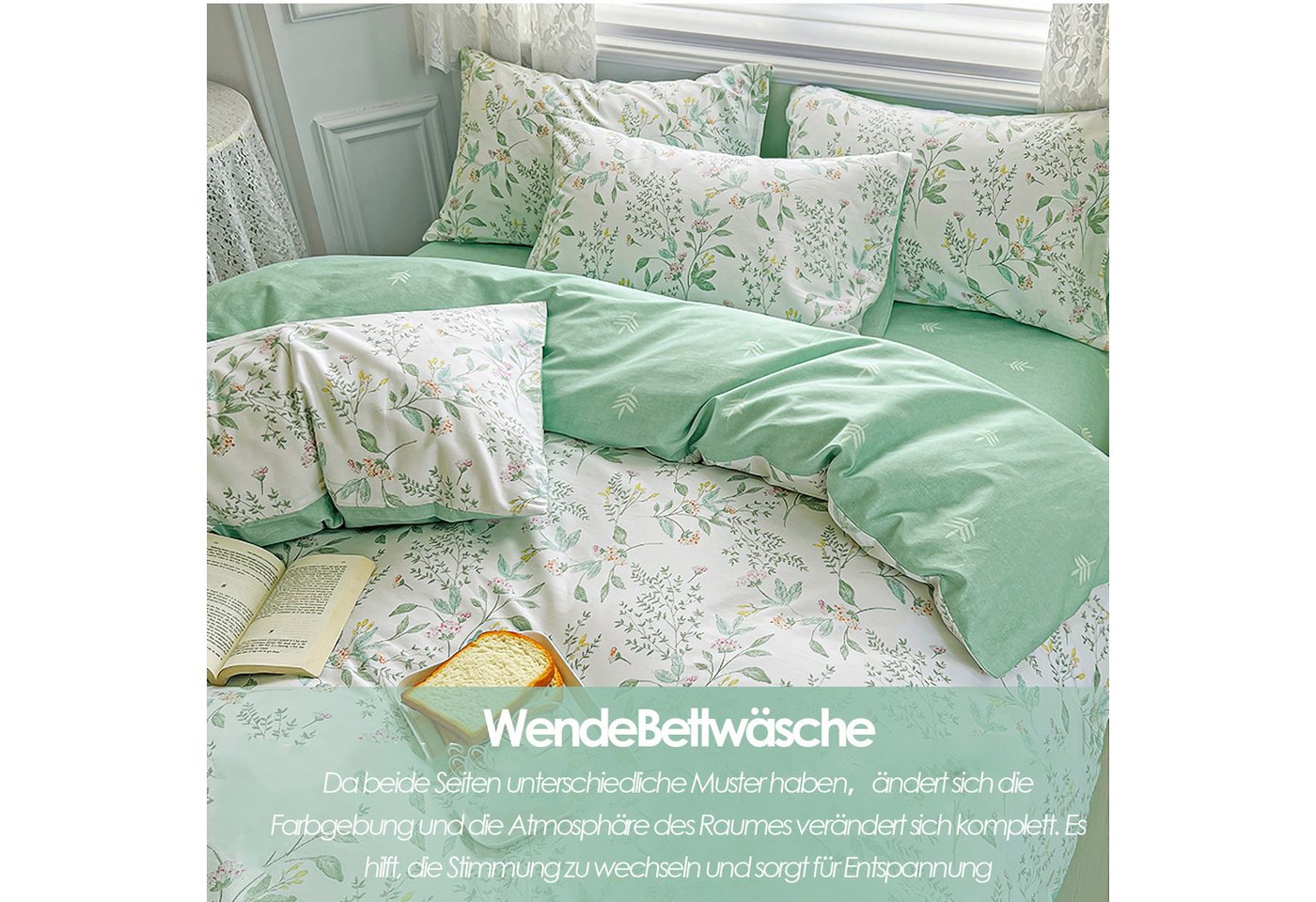 KEAYOO Bettwäsche HXM, 2 teilig, Rosa Blumenmuster Bettwäsche Baumwolle mit Reißverschluss – Bild 4 von 5