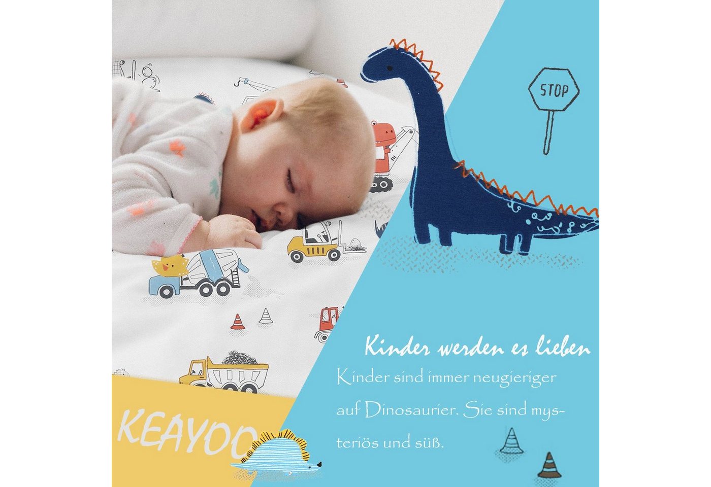 KEAYOO Kinderbettwäsche WPKL, Süß Dinosaurier Muster Kinderbettwäsche mit Süß Muster Baumwolle – Bild 2 von 5