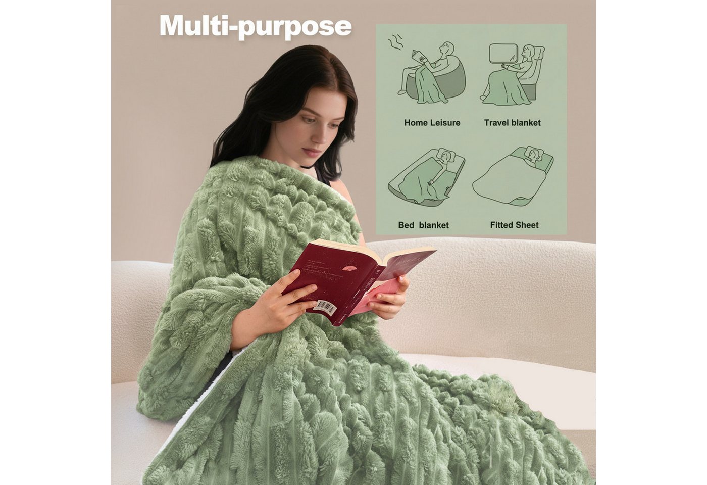 Wohndecke MT09, KEAYOO, Sherpa Fleece Warm Decke Kuscheldecken für Bett, Sofa und Couch – Bild 2 von 5