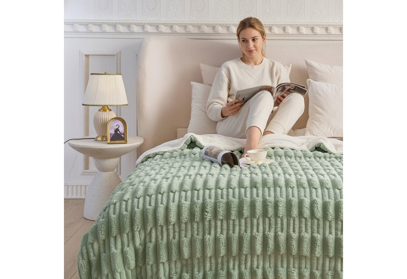 Wohndecke MT09, KEAYOO, Sherpa Fleece Warm Decke Kuscheldecken für Bett, Sofa und Couch – Bild 4 von 5