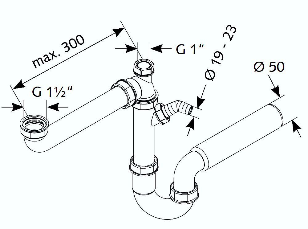 keenberk Siphon 1,5 Zoll x 50 mm Abgang waagerecht 90 Grad Winkel ein Geräteanschluss – Bild 3 von 4